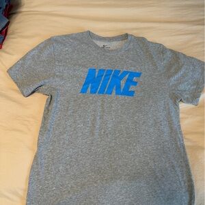 Nike Heather Gray Tee with Vibrant Blue Logo dri fit size l